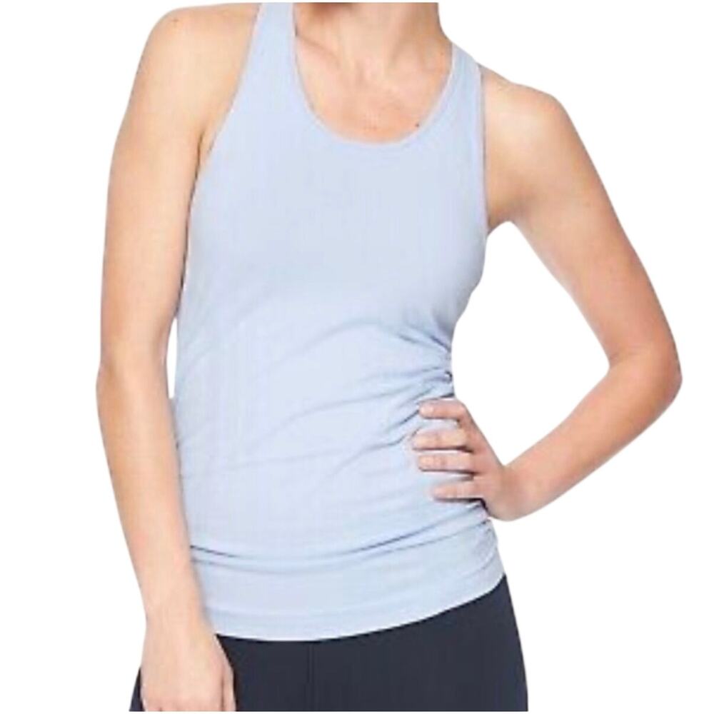 Athleta Speedlight tank, light/pale blue, stretch, rouching, Size S